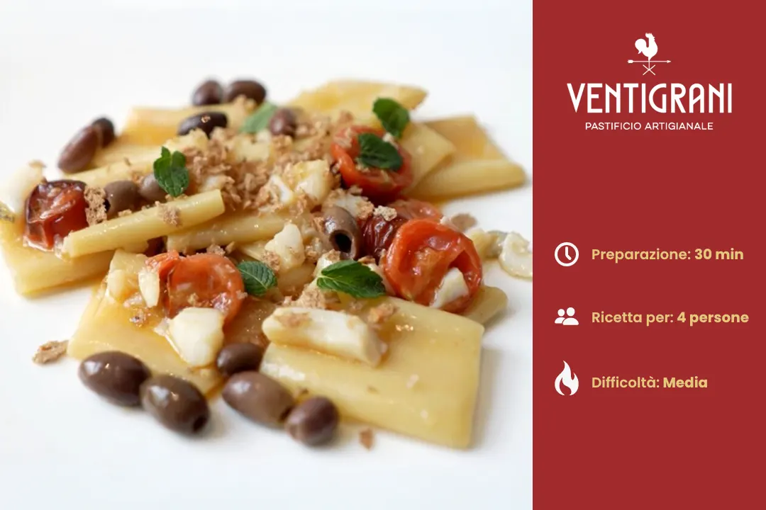 Paccheri Ventigrani con Baccalà e Pomodori